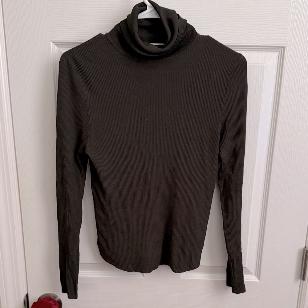 Zara Olive Ribbed Turtleneck Sweater